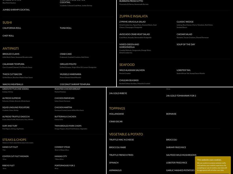 Z Prime Italian Steakhouse Menu