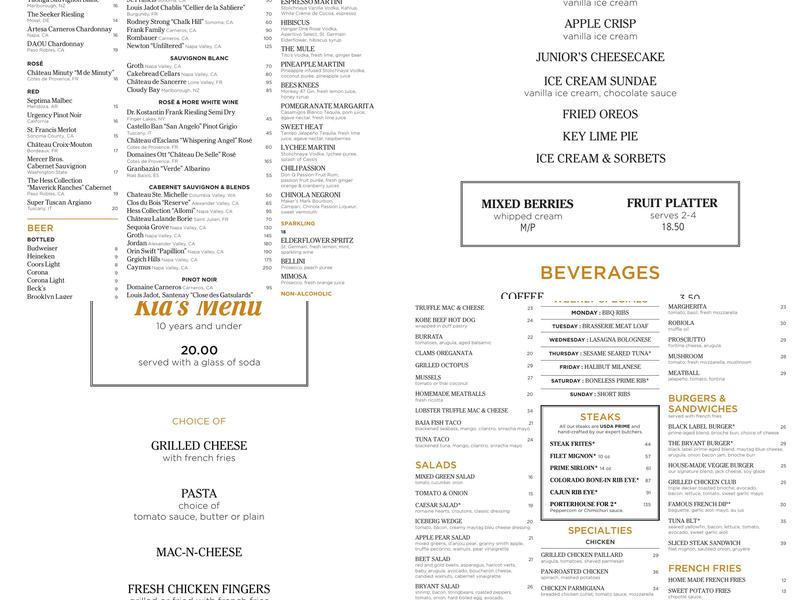 The Bryant Menu