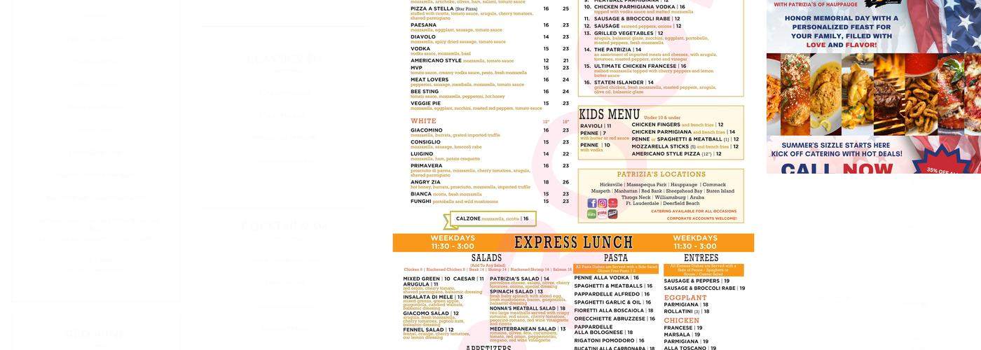 Patrizia's Of Hauppauge Menu