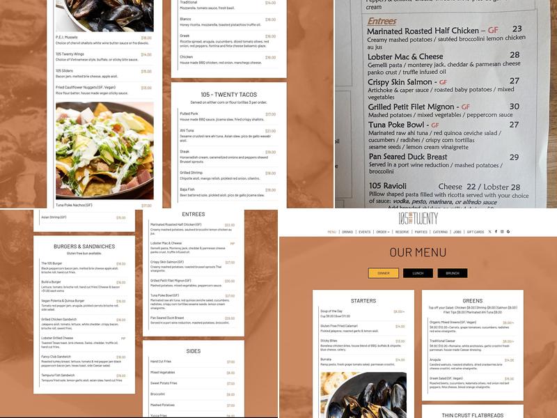 105 Twenty Bar & Grill Menu