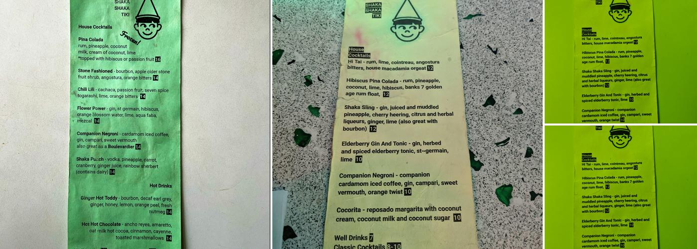 Shaka Shaka Tiki Menu