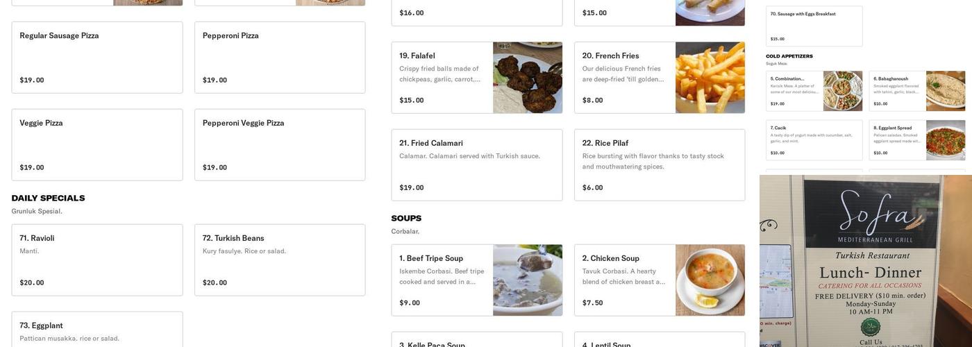 Sofra Mediterranean Grill Menu