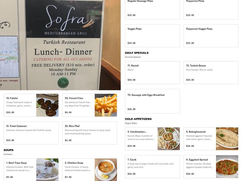 Sofra Mediterranean Grill Menu