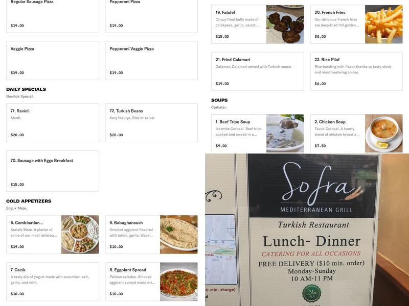 Sofra Mediterranean Grill Menu