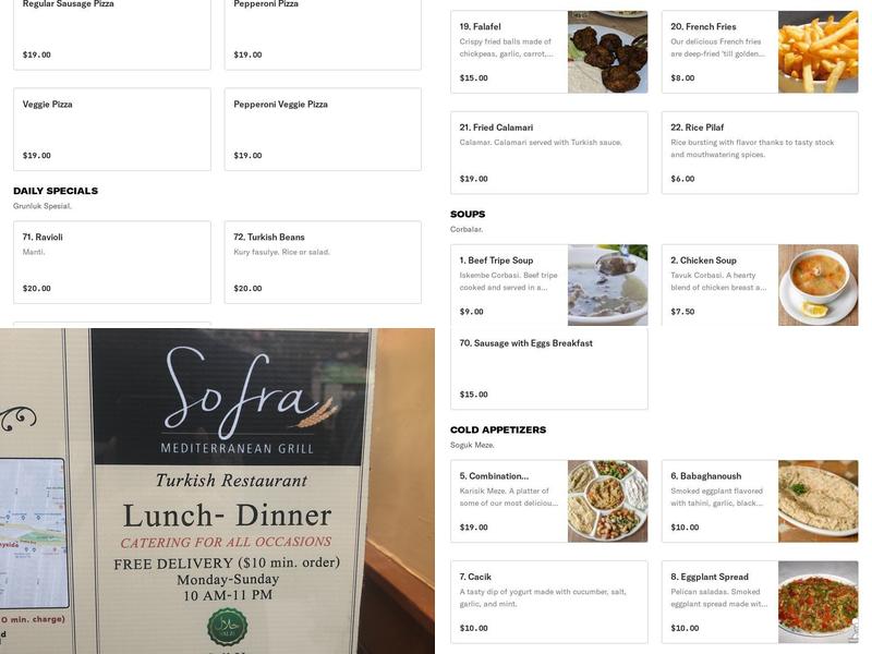Sofra Mediterranean Grill Menu