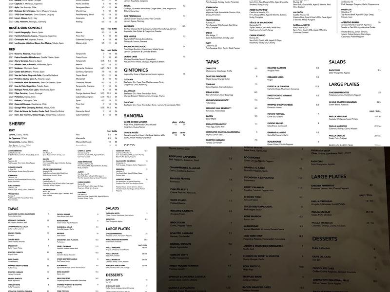 Barcelona Wine Bar Menu