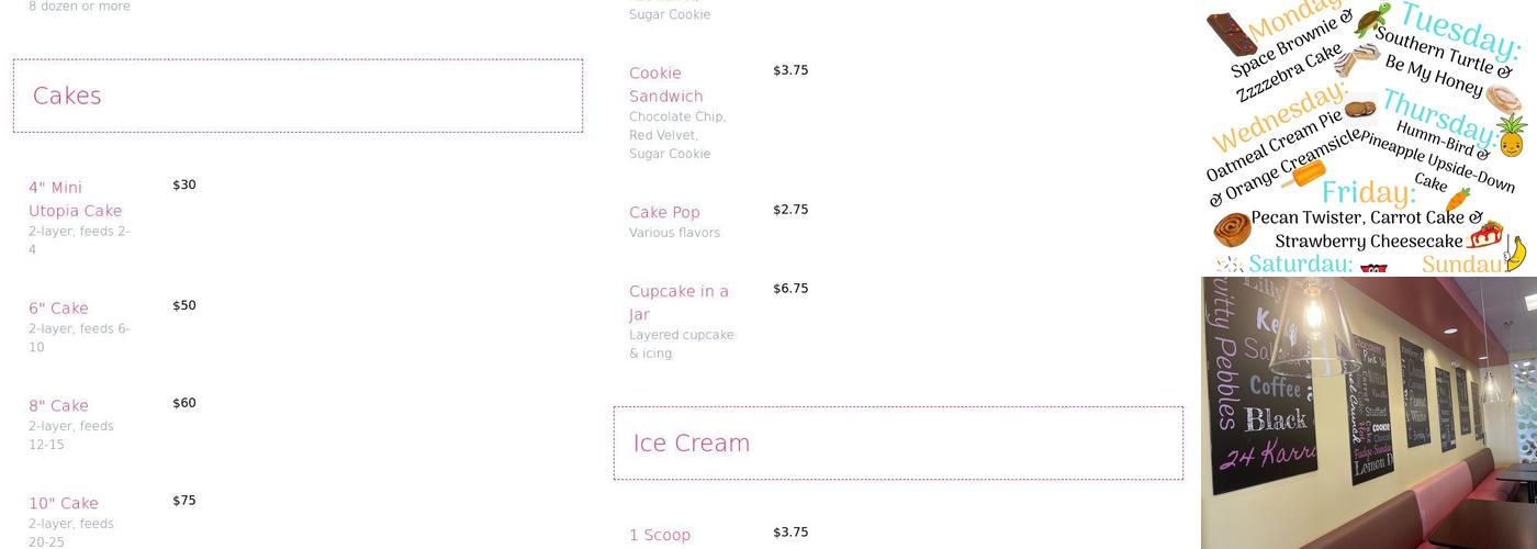 Smallcakes Utopia Menu
