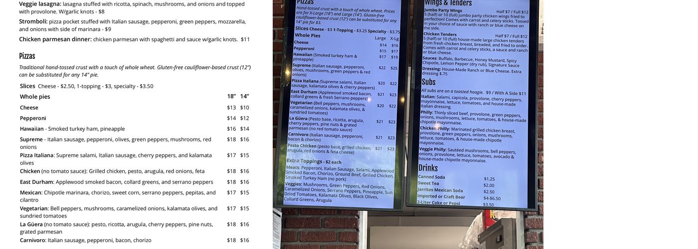 Sofia's Pizza Menu