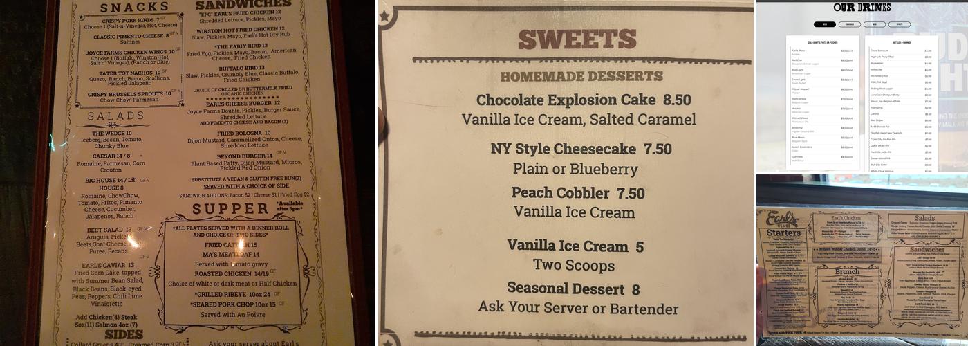 Earl's Menu
