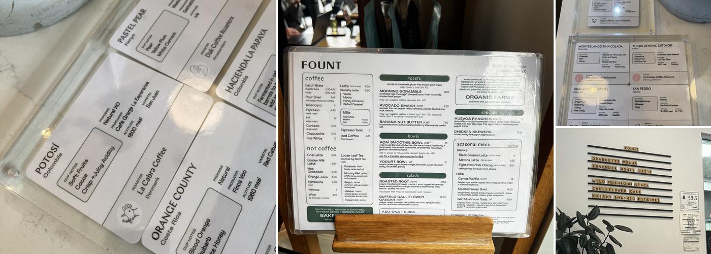 Fount Coffee + Kitchen Menu