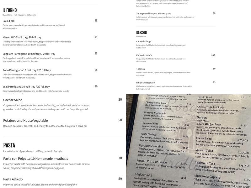 Rosalie's Trattoria Menu