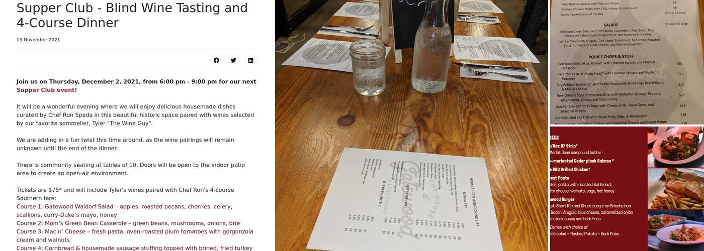 The House at Gatewood Menu