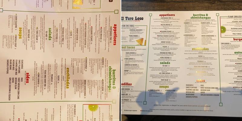 El Toro Loco Bloomfield Menu