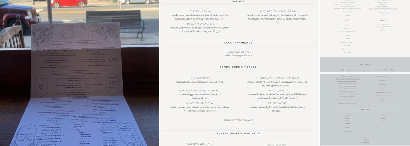 Maeberrie Market Menu