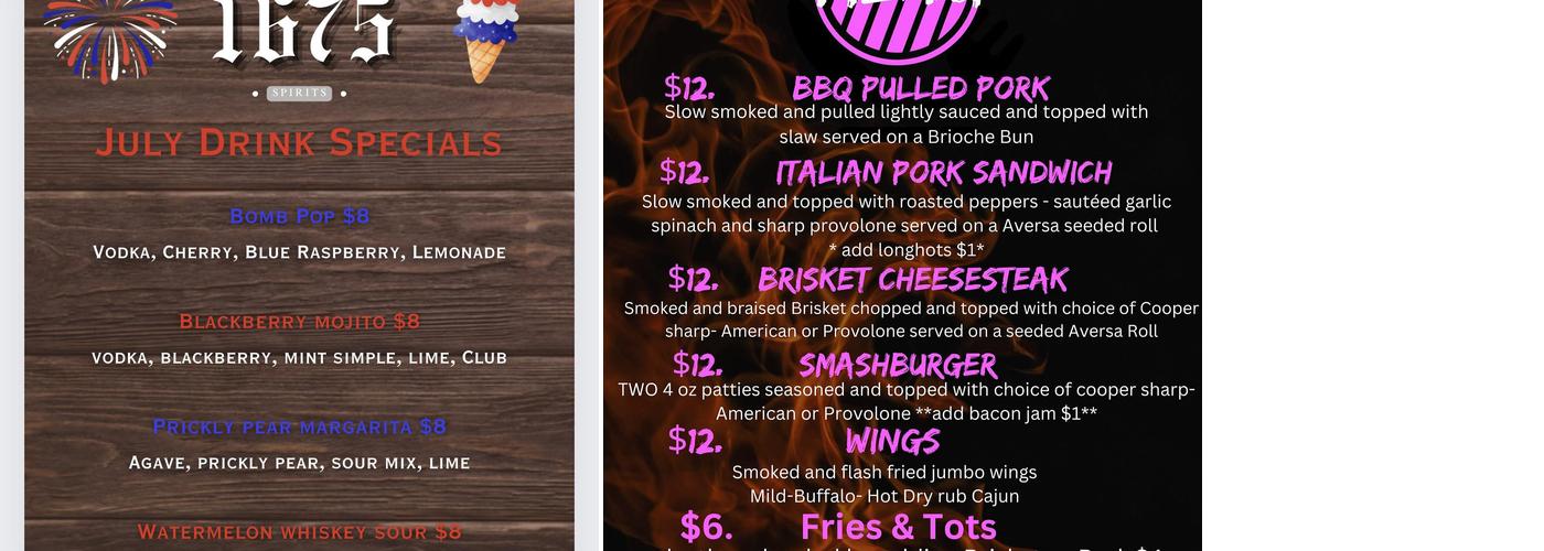 1675 Spirits Menu