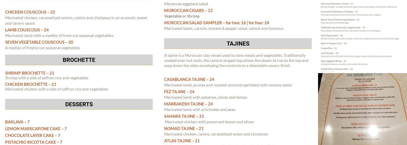 Casablanca Menu