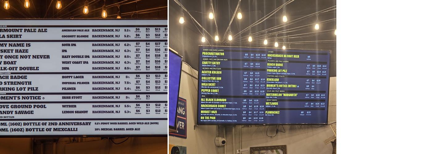 Hackensack Brewing Menu