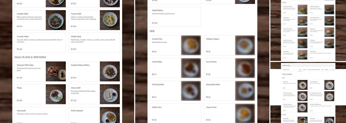 Cafe Gossip Menu