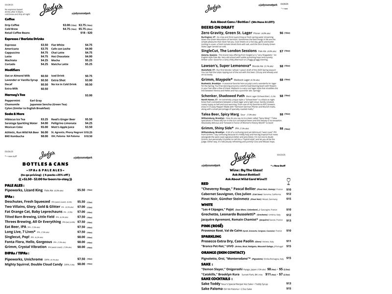 Judy's Menu