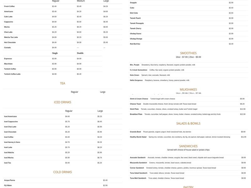 Corner Cafe Menu