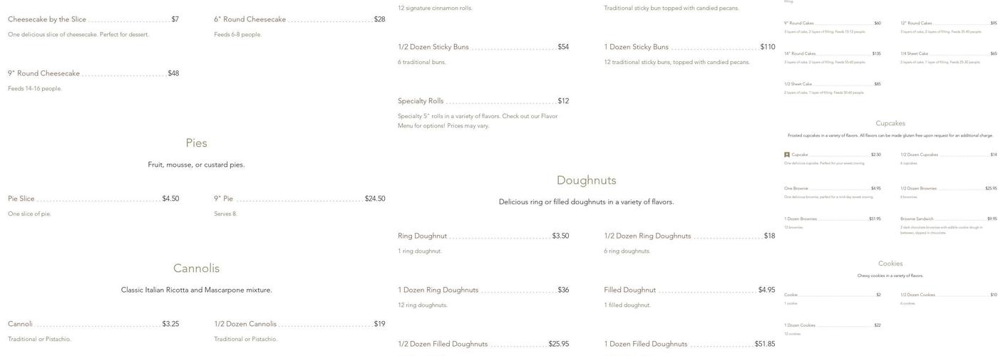 Cake & Corolla Bakery Menu