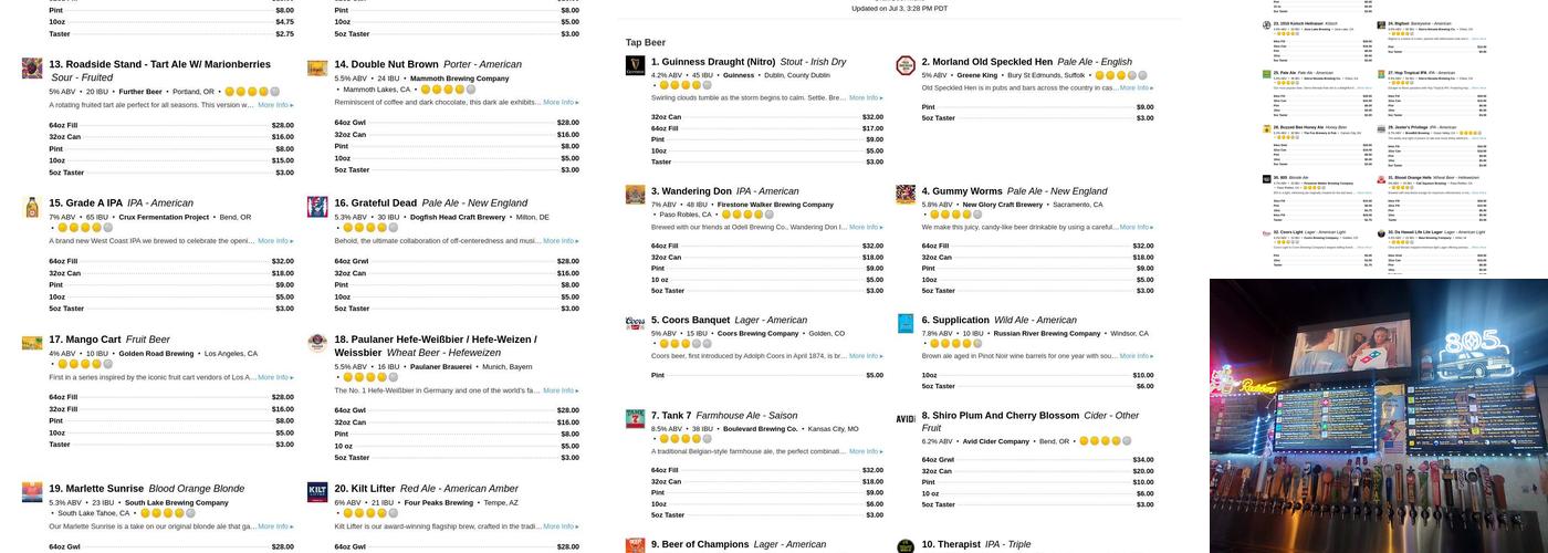 The 395 Craft Beer & Spirits Reno Menu