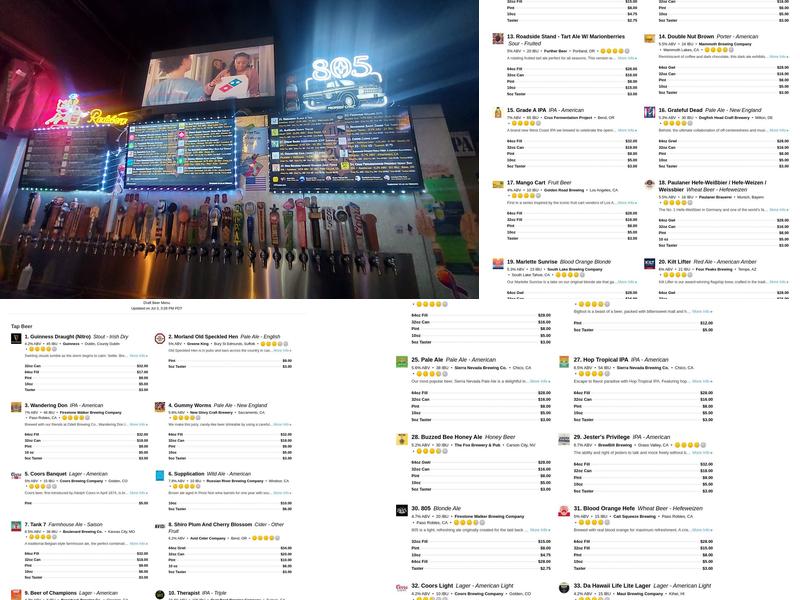 The 395 Craft Beer & Spirits Reno Menu