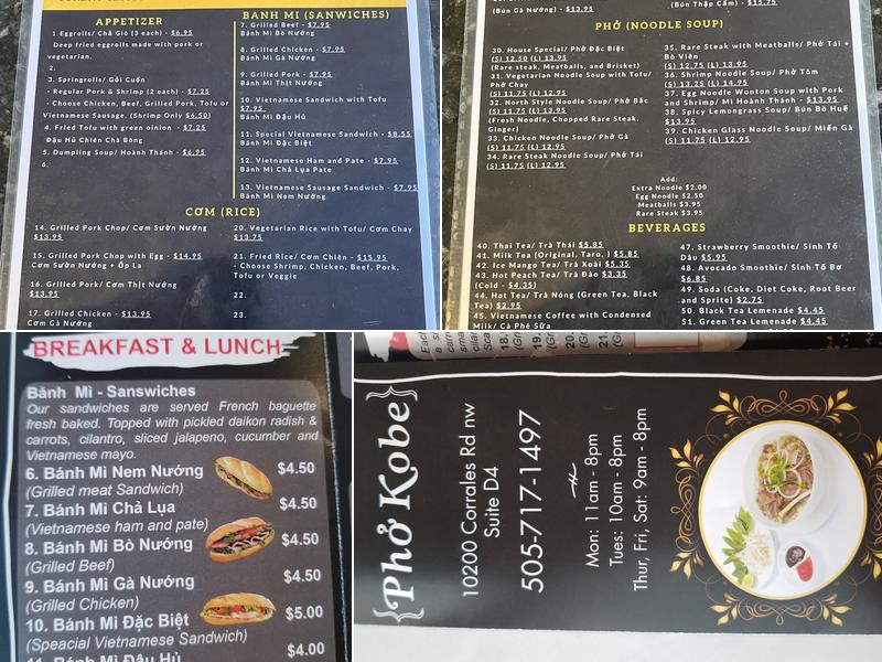Phở Kobe Menu