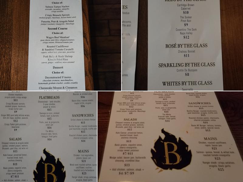 Bonfire Food and Drink Menu