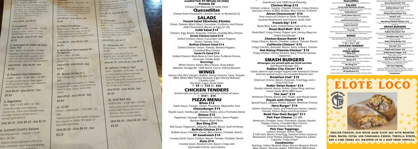 Missing Falls Brewery Menu