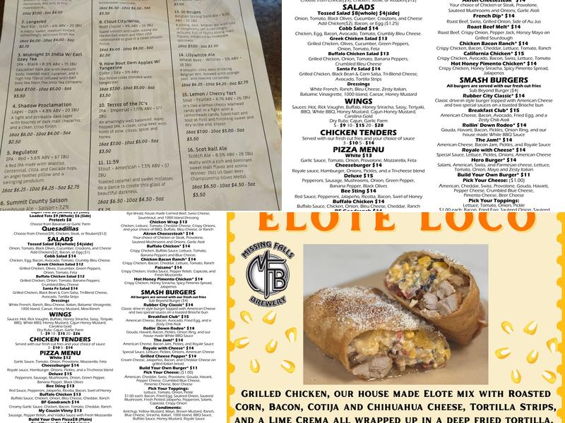 Missing Falls Brewery Menu