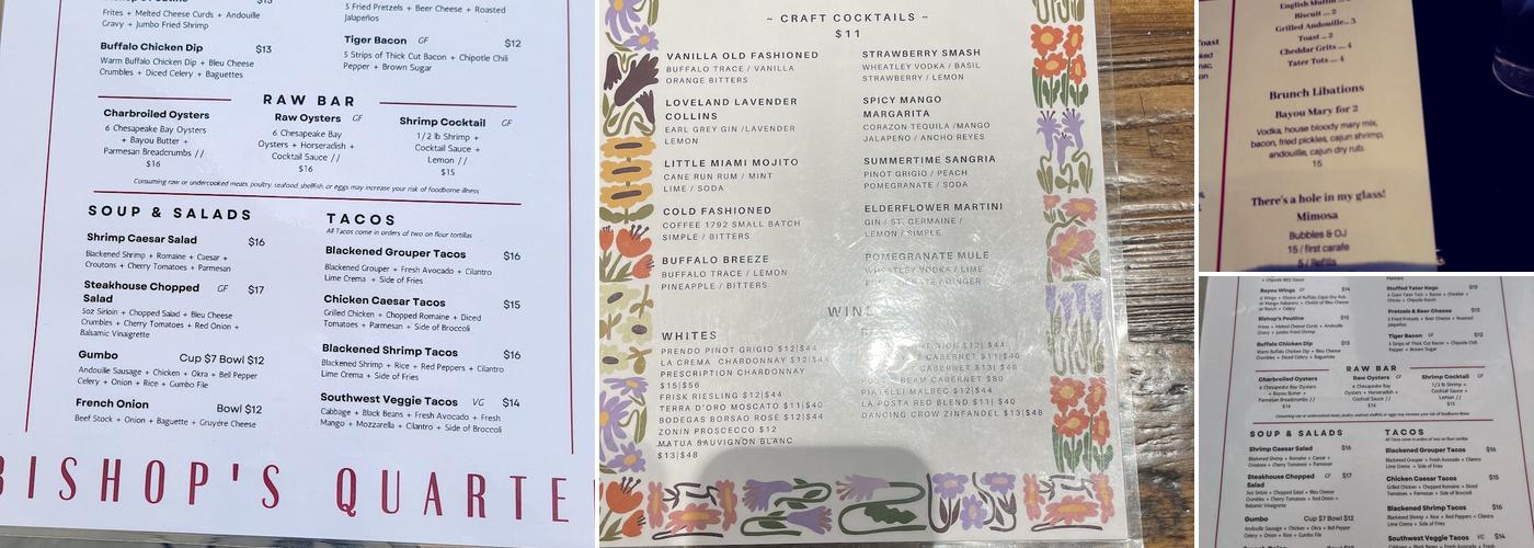Bishop’s Quarter Menu