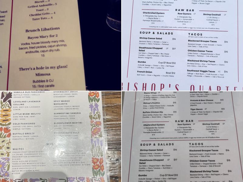 Bishop’s Quarter Menu