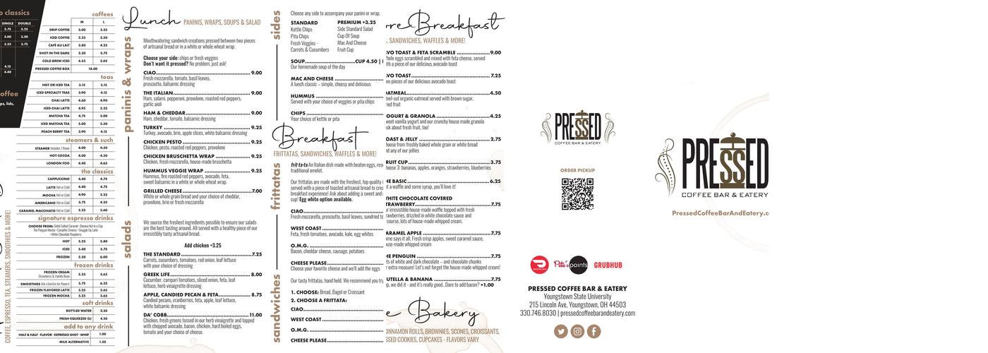 Pressed Coffee Bar & Eatery Menu