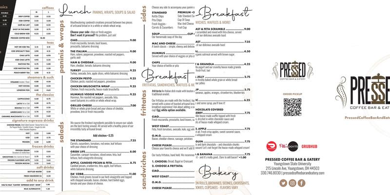 Pressed Coffee Bar & Eatery Menu