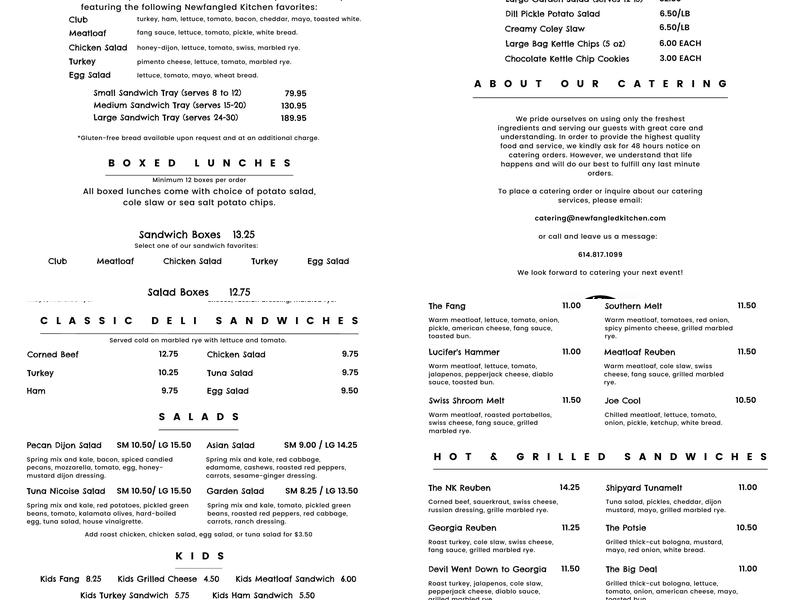 Newfangled Kitchen Menu