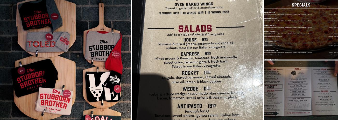 The Stubborn Brother Pizza Bar Menu
