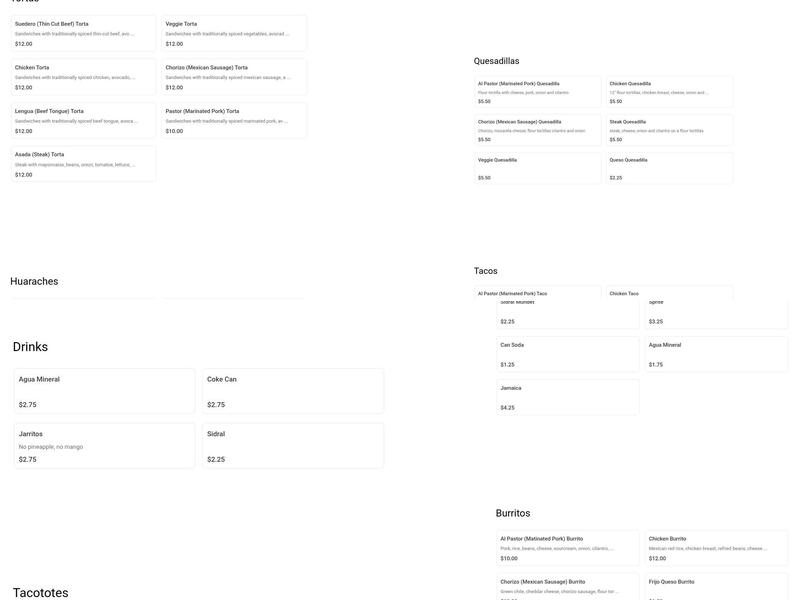 Taqueria El Fogoncito Menu