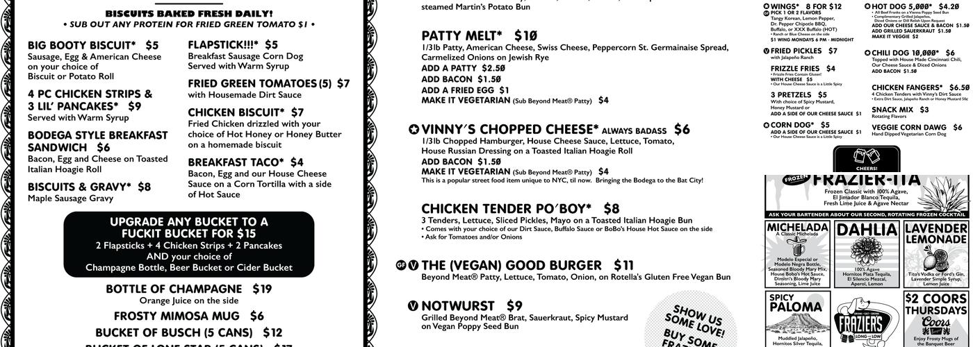 Frazier's Long & Low Menu