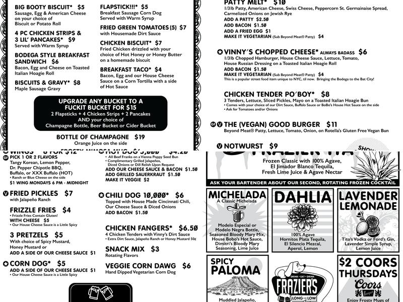 Frazier's Long & Low Menu