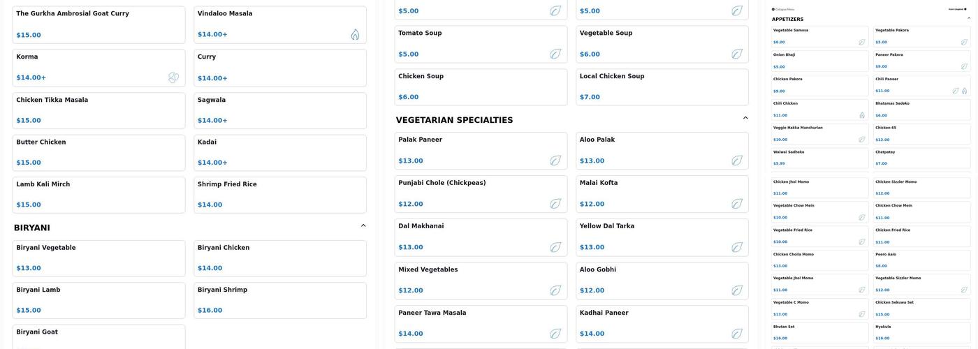 The Gurkha Bar and Grill Menu