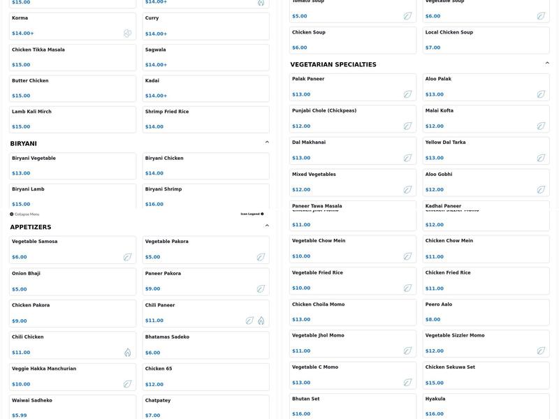 The Gurkha Bar and Grill Menu