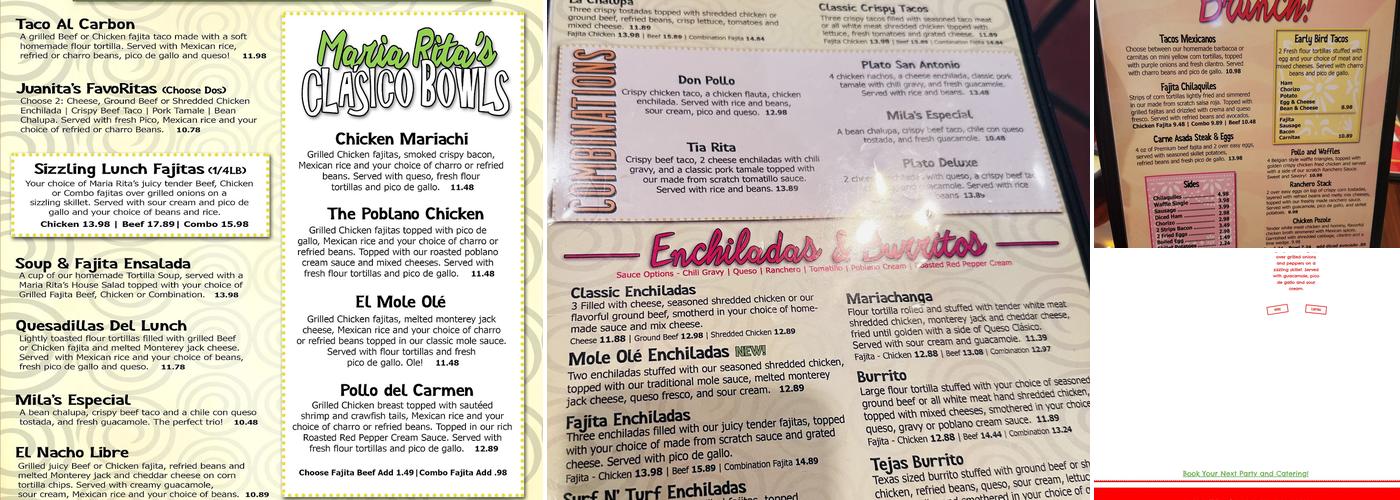 Maria Rita's Tex-Mex Menu