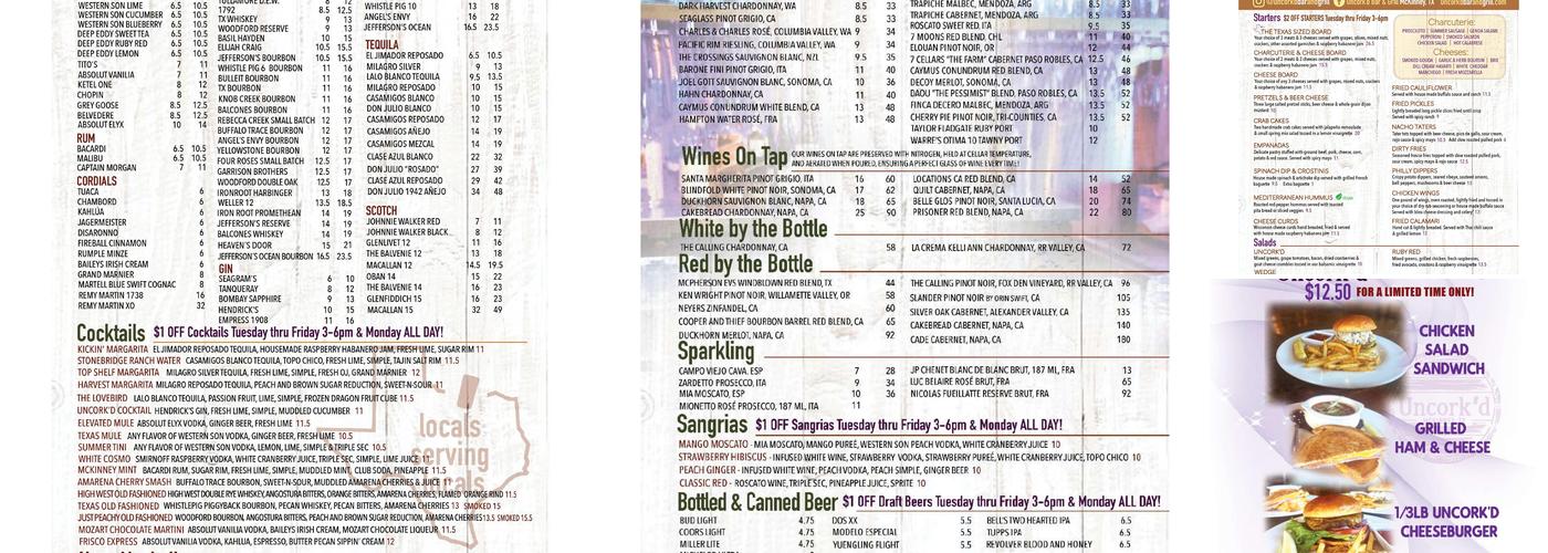 Uncork'd Bar & Grill Menu