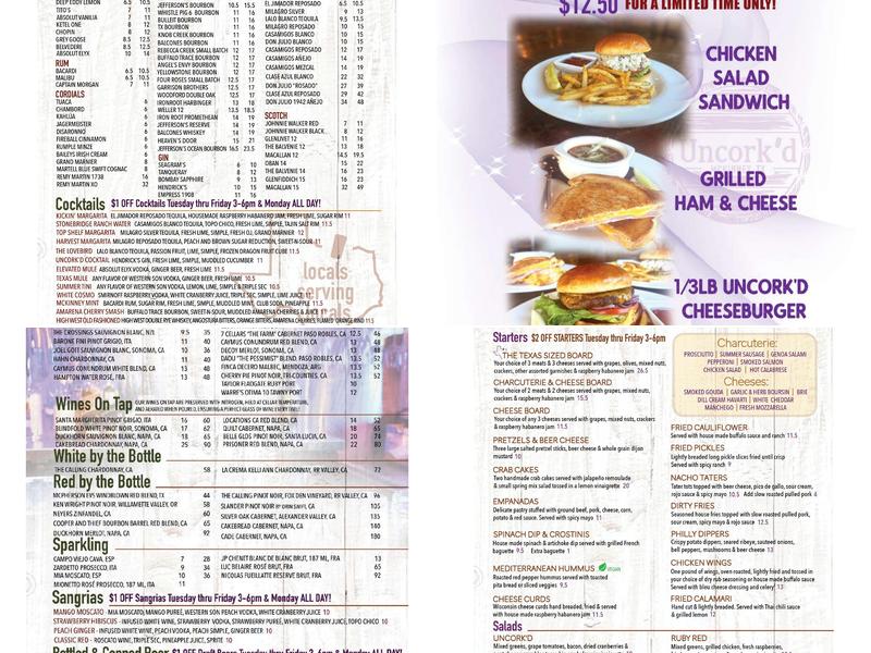 Uncork'd Bar & Grill Menu