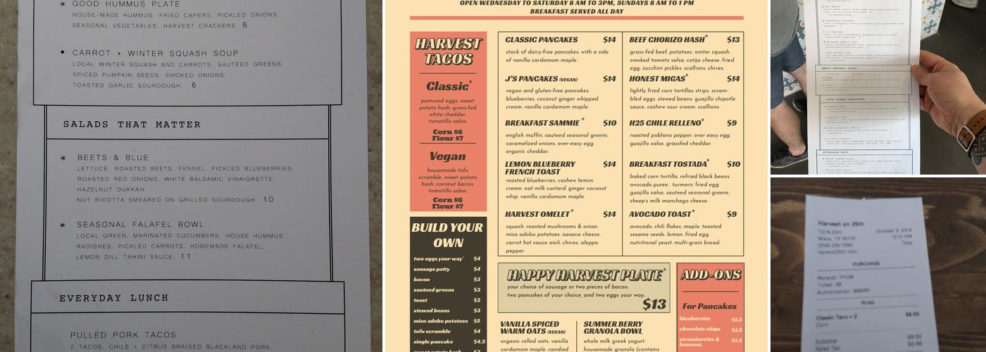 Harvest on 25th Menu