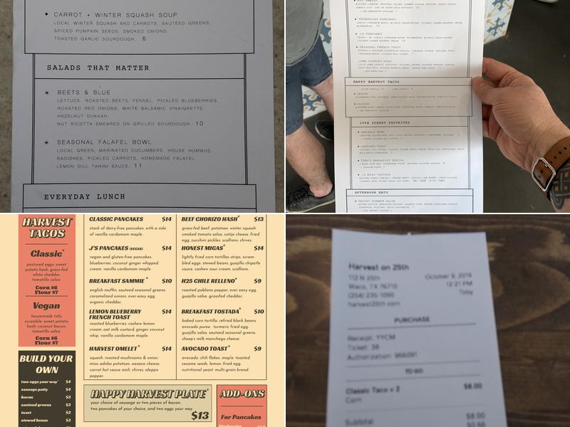 Harvest on 25th Menu