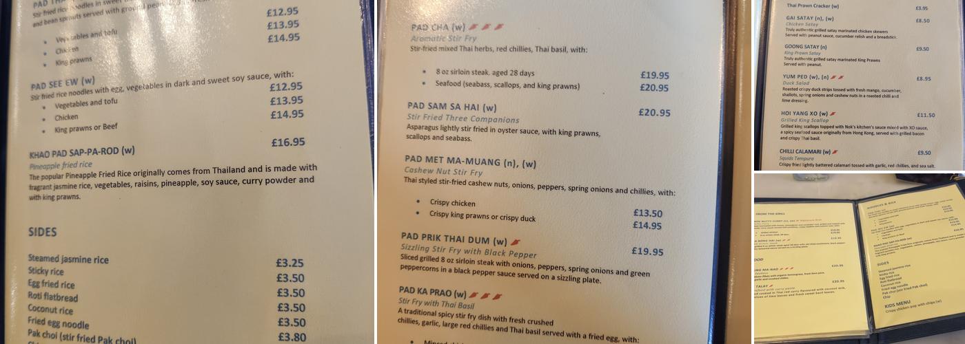 Nok's Kitchen on the castle Menu