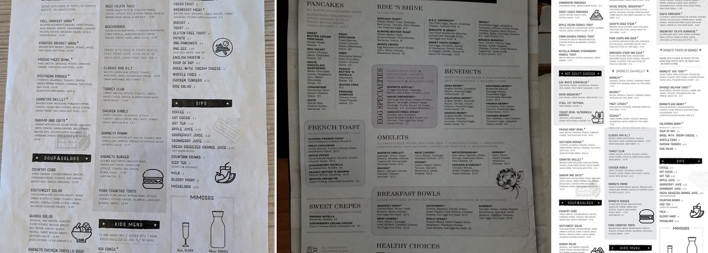 Barneys Cafe Menu