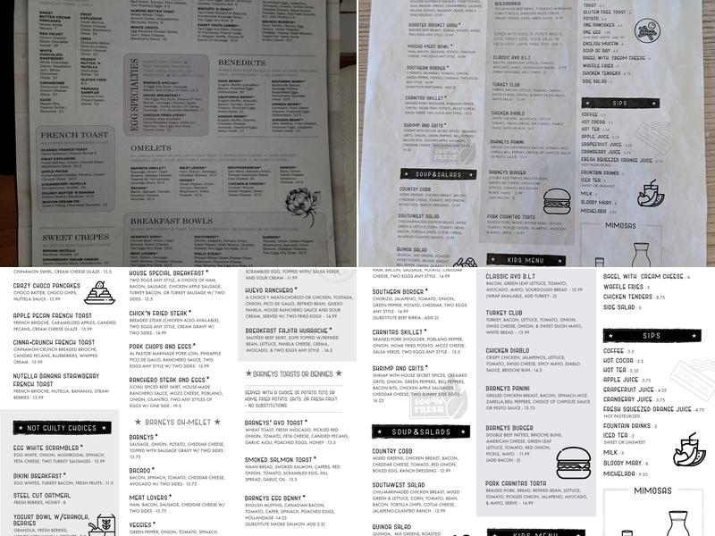 Barneys Cafe Menu